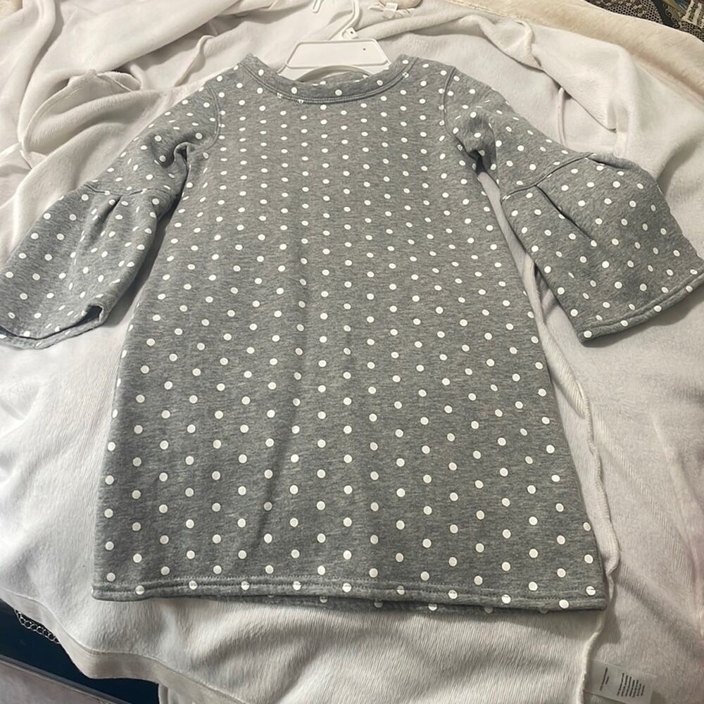 BabyGap 5 grey white polka dot bell sleeve a line sweatshirt dress in euc